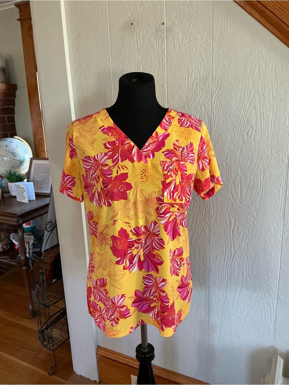 Yellow Floral V-Neck Women's Top
